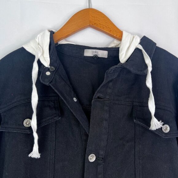 Polo Mano NWT Black & White Hooded Denim Cotton Jean Jacket Size LG - Picture 5 of 10